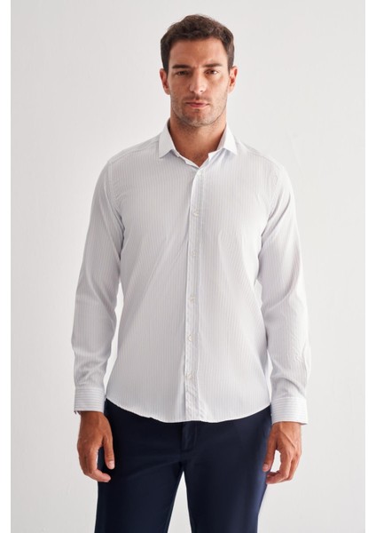 Beyaz Yarım Italyan Yaka Uzun Kol Cepsiz Slim Fit Cls Gömlek 1004255174