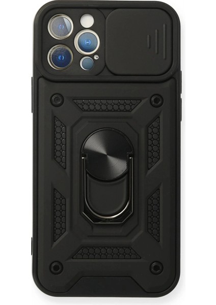 iPhone 12 Pro Kılıf Pars Lens Yüzüklü Silikon - Siyah