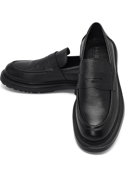 Erkek Siyah Kalın Tabanlı Deri Loafer 25WFD7507FT