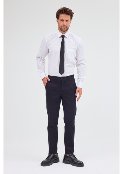 Siyah Yan Cep Düz Paça Pamuklu Slim Fit Chino Casual Pantolon 1003255155