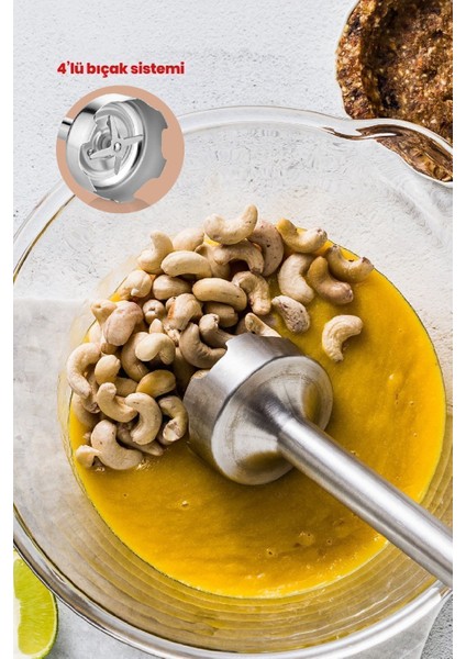 Güçlü 1000W Paslanmaz Çelik El Blender, Turbo Hız Ayarlı, 4 Bıçaklı fırsatları