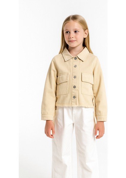 Kız Çocuk Yandan Büzgülü Cepli Kot Ceket