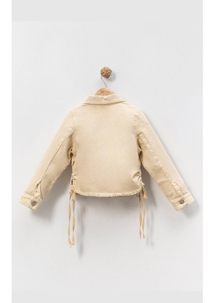 Kız Çocuk Yandan Büzgülü Cepli Kot Ceket modelleri