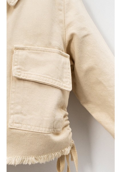 Kız Çocuk Yandan Büzgülü Cepli Kot Ceket fırsatları