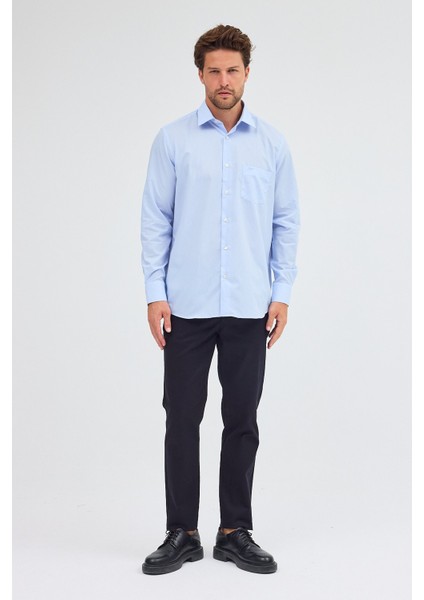 Açık Mavi Sert Yaka Uzun Kol Easy To Iron Comfort Fit Pamuklu Gömlek 1004255300 fiyatları