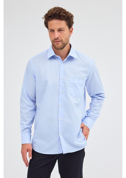 Açık Mavi Sert Yaka Uzun Kol Easy To Iron Comfort Fit Pamuklu Gömlek 1004255300 modelleri