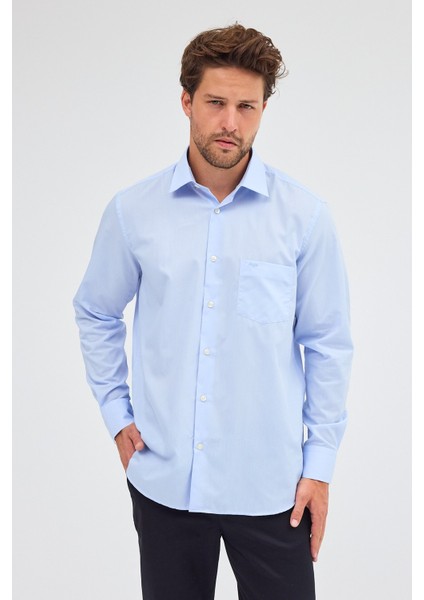 Açık Mavi Sert Yaka Uzun Kol Easy To Iron Comfort Fit Pamuklu Gömlek 1004255300 fırsatları