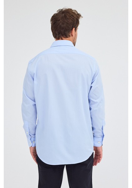 Açık Mavi Sert Yaka Uzun Kol Easy To Iron Comfort Fit Pamuklu Gömlek 1004255300 indirimleri