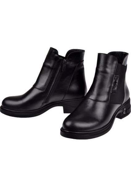 Hakiki Deri Yandan Lastikli Kadın Bot BEE-3512 Siyah fırsatları