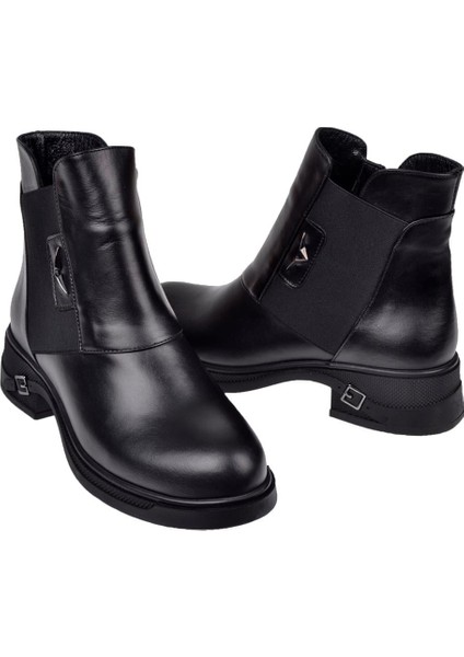 Hakiki Deri Yandan Lastikli Kadın Bot BEE-3512 Siyah indirimleri