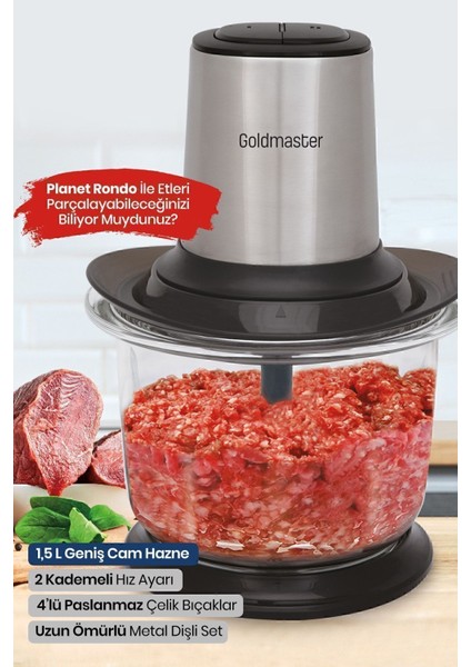 Büyük Cam Hazneli, Ayarlı, 4 Bıçaklı, Paslanmaz Çelik Doğrayıcı, 1.5 Lt modelleri