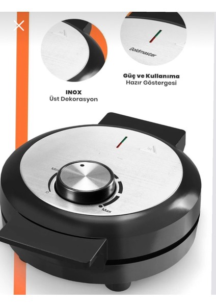 Derin Plakalı 1000W Isı Kontrollü Waffle Makinesi, Şık Inox Tasarım