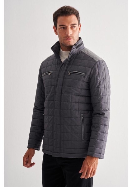 Antrasit Fermuarlı Dik Yaka Kapitone Slim Fit Classic Mont 1007255124 modelleri