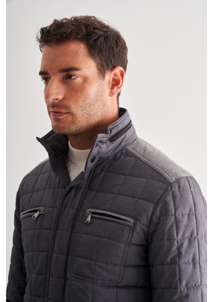 Antrasit Fermuarlı Dik Yaka Kapitone Slim Fit Classic Mont 1007255124 fırsatları