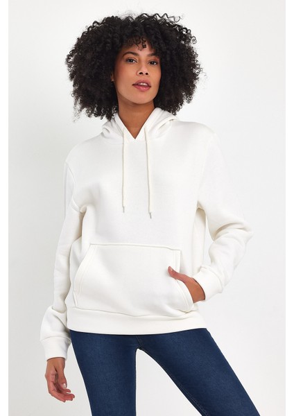 Kadın Kapşonlu Rahat Kalıp Içi Polarlı 3 Iplik Sweatshırt SPR24SWK55