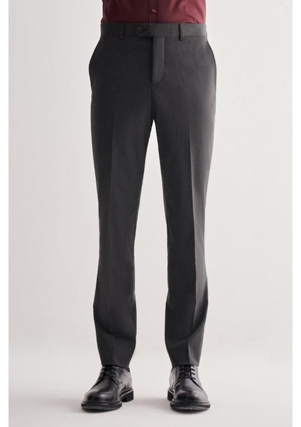 Koyu Antrasit Yan Cep Açık Paça Kendinden Desenli Slim Fit Pantolon 1003255152