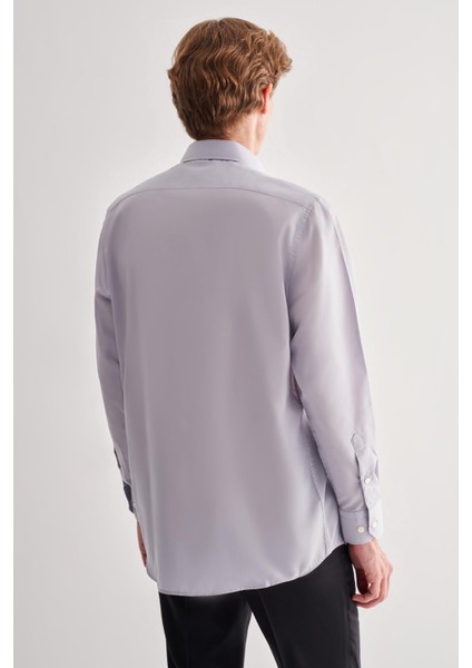 Gri Sert Yaka Uzun Kol Easy To Iron Comfort Fit Pamuklu Gömlek 1004255182 indirimleri