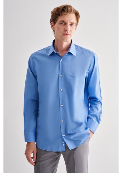 Saks Sert Yaka Uzun Kol Easy To Iron Comfort Fit Pamuklu Gömlek 1004255182