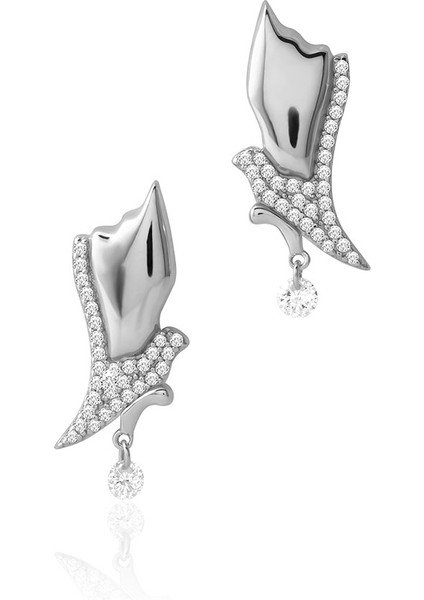 Gümüş Kristal Taş Detaylı Sallantılı 925 Ayar Gümüş Küpe 141