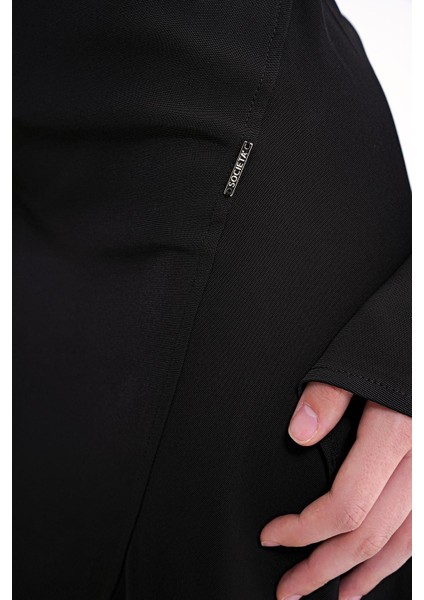 Siyah Degaje Yaka Vücuda Oturan Yırtmaçlı Elbise 94502 indirimleri