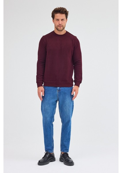 Bordo Uzun Kol Bisiklet Yaka Düz Pamuklu Comfort Fit Sweatshirt 1013255150 fiyatları