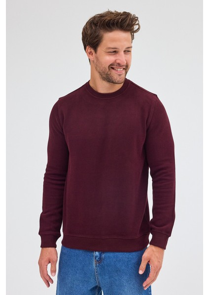 Bordo Uzun Kol Bisiklet Yaka Düz Pamuklu Comfort Fit Sweatshirt 1013255150 modelleri