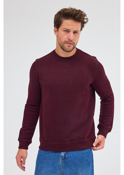 Bordo Uzun Kol Bisiklet Yaka Düz Pamuklu Comfort Fit Sweatshirt 1013255150 indirimleri