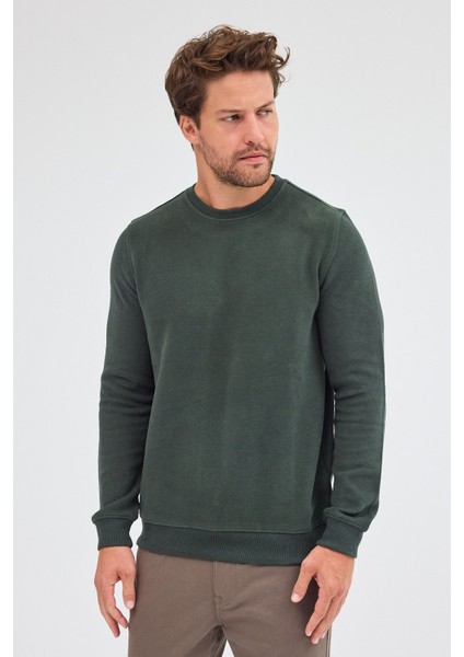 Haki Uzun Kol Bisiklet Yaka Düz Pamuklu Comfort Fit Sweatshirt 1013255150 modelleri