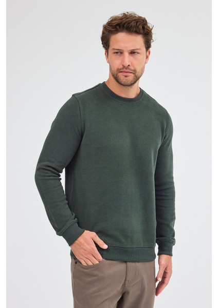 Haki Uzun Kol Bisiklet Yaka Düz Pamuklu Comfort Fit Sweatshirt 1013255150 fırsatları