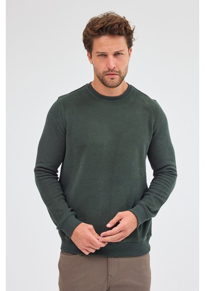 Haki Uzun Kol Bisiklet Yaka Düz Pamuklu Comfort Fit Sweatshirt 1013255150 indirimleri