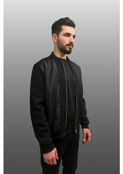 Siyah Erkek Mont Içi Pamuklu Pvc Kaplama Ön Panel | Fermuarlı Gizli Cep Detaylı