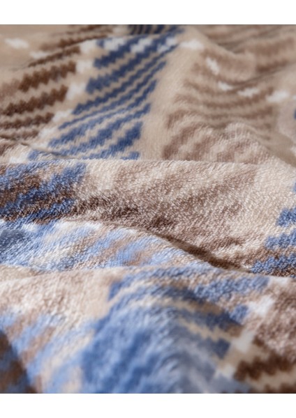 Antonin Tek Kişilik Welsoft Baskılı Battaniye - Mavi/bej