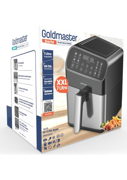 7 Litre Xxl Dokunmatik Sıcak Tutma ve Karıştırıcı Hava Fritözü Siyah
