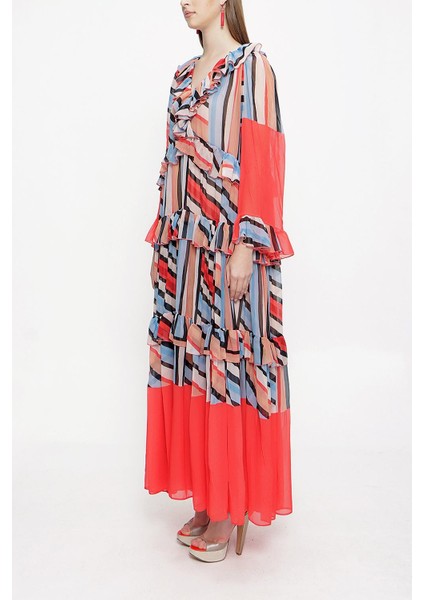 Kırmızı Büzgülü Bol Kesim Elbise 94037 fiyatları