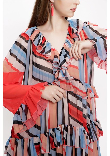 Kırmızı Büzgülü Bol Kesim Elbise 94037 fırsatları