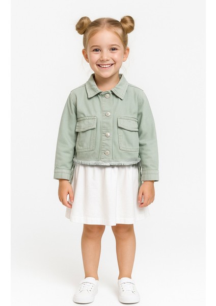 Kız Çocuk Yandan Büzgülü Cepli Kot Ceket