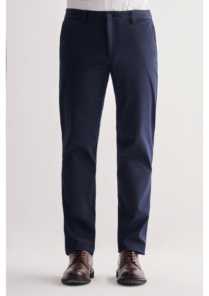 Lacivert Yan Cep Düz Paça Pamuklu Comfort Fit Chino Casual Pantolon 1003255167