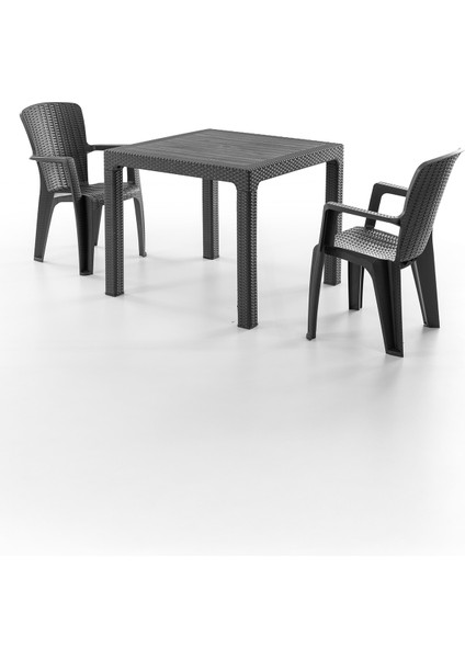 Side 2 Kişilik Rattan Masa Sandalye Takımı Siyah