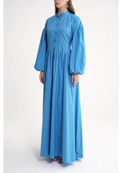 Mavi Özel Dikiş Detaylı Bol Kesim Elbise 94654 modelleri