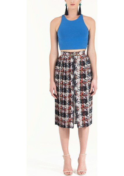 Desenli Fermuarlı Piliseli Etek 80974