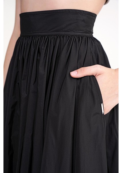 Siyah Yüksek Bel Büzgülü Uzun Etek 81317 indirimleri