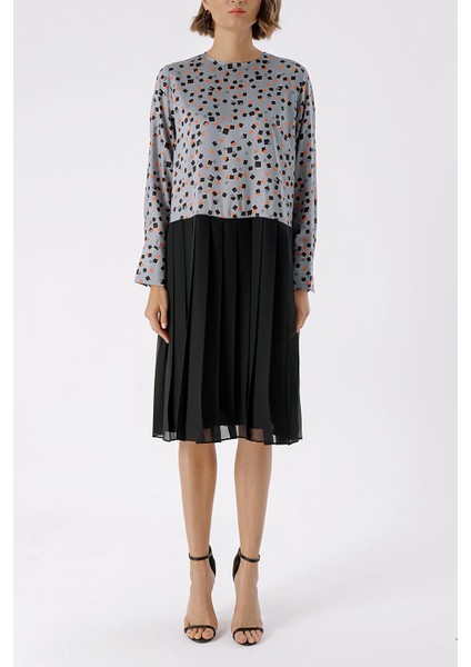 Gri Pilise Detaylı Bol Kesim Elbise 94365 fiyatları