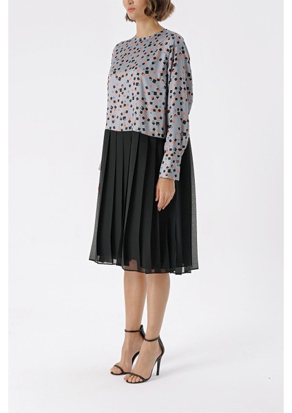 Gri Pilise Detaylı Bol Kesim Elbise 94365 modelleri