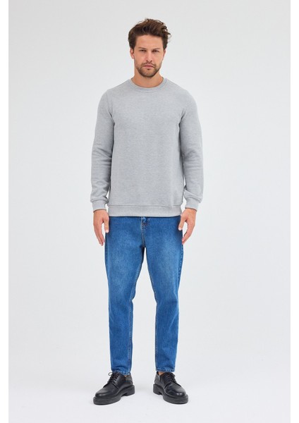 Gri Uzun Kol Bisiklet Yaka Düz Pamuklu Comfort Fit Sweatshirt 1013255150 fiyatları