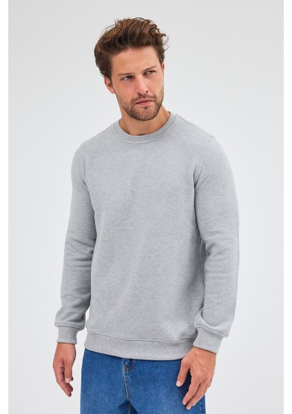 Gri Uzun Kol Bisiklet Yaka Düz Pamuklu Comfort Fit Sweatshirt 1013255150 fırsatları