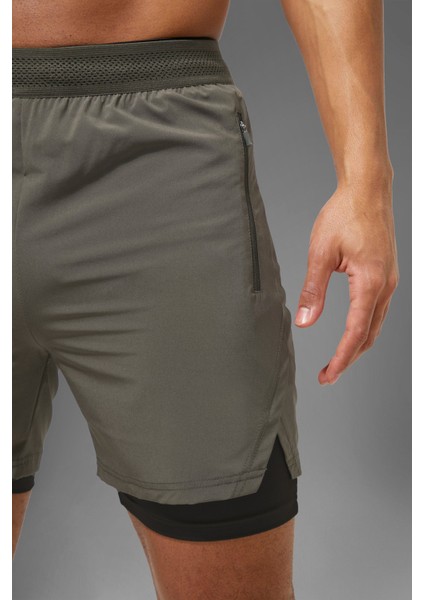 Haki Unisex Gym ve Fitness Astarlı Taytlı Şort fiyatları