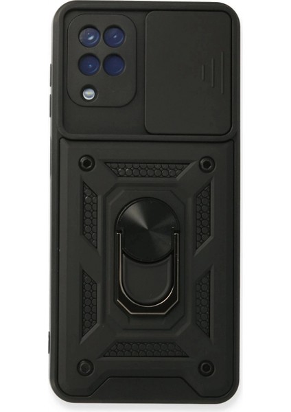 Samsung Galaxy A22 Kılıf Pars Lens Yüzüklü Silikon - Siyah