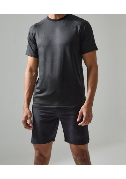 Siyah Reglan Kısa Kol Spor Tişört