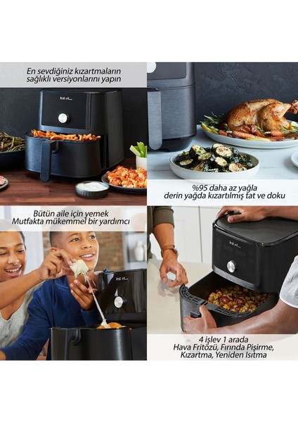 4'ü 1 Arada Çok Renkli 3.8 Litre Işlevli Yapışmaz ve Yıkanabilir Airfryer