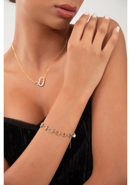 Altın Birbirine Bağlantılı Dikdörtgen Halka Detaylı 925 Ayar Gümüş Bileklik 126 fiyatları